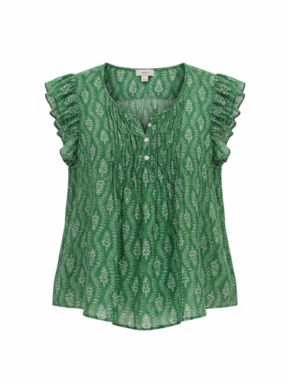 CeCe Green Printed Ruffle Sleeve Blouse